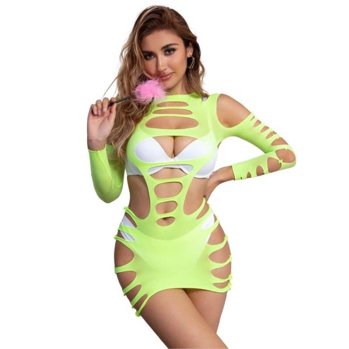 SUBBLIME - 952280 BODYSTOCKING VERDE MANGA LONGA COM REDE ELSTICA TAMANHO ÃNICO