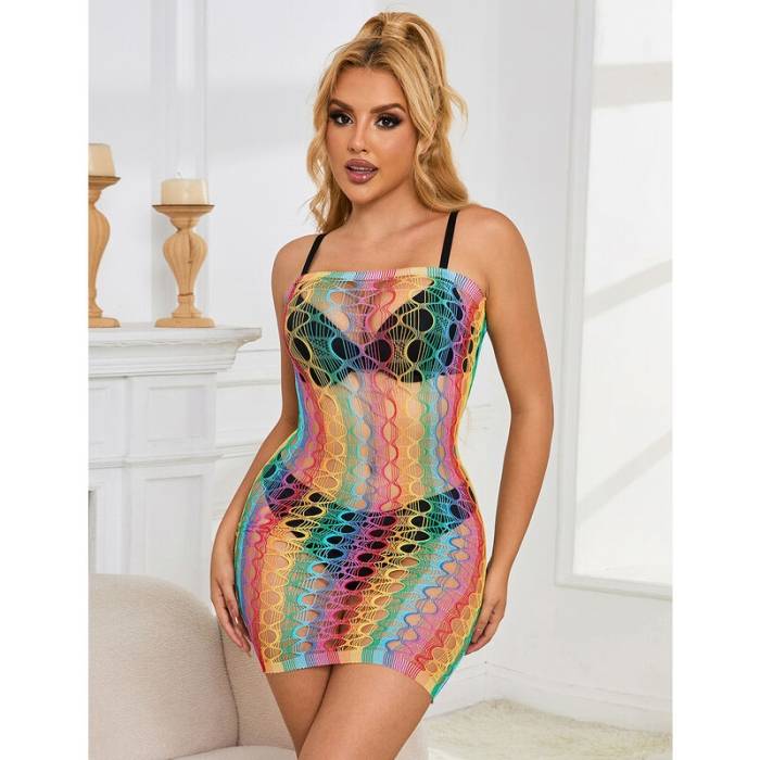 SUBBLIME - 952365 RAINBOW BARE SHOULDER FISHNET BODYSTOCKING TAMANHO ÃNICO