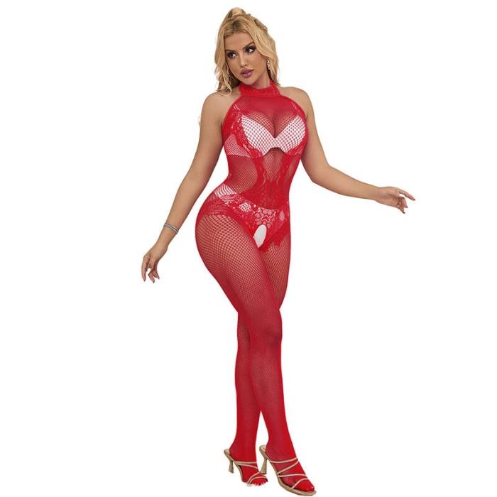 SUBBLIME - 952372 BODYSTOCKING SEM FUNDO DE REDE E RENDA COM GOLA ALTA VERMELHO TAMANHO ÃNICO