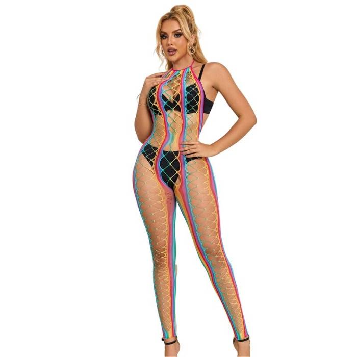 SUBBLIME - 952358 RAINBOW HALTER NECK FISHNET BODYSTOCKING TAMANHO ÃNICO