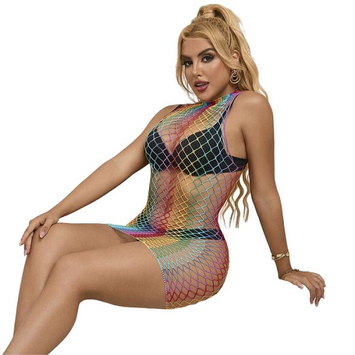 SUBBLIME - 952433 RAINBOW GOLA ALTA SEM MANGAS FISHNET BODYSTOCKING TAMANHO ÃNICO