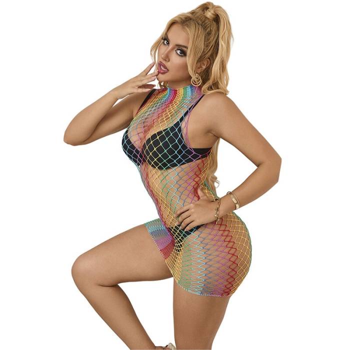 SUBBLIME - 952433 RAINBOW GOLA ALTA SEM MANGAS FISHNET BODYSTOCKING TAMANHO ÃNICO