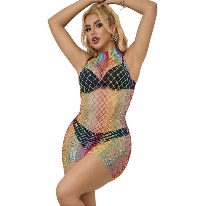 SUBBLIME - 952433 RAINBOW GOLA ALTA SEM MANGAS FISHNET BODYSTOCKING TAMANHO ÃNICO