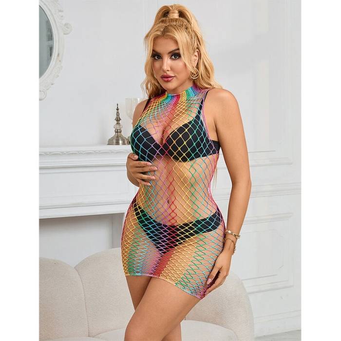 SUBBLIME - 952433 RAINBOW GOLA ALTA SEM MANGAS FISHNET BODYSTOCKING TAMANHO ÃNICO