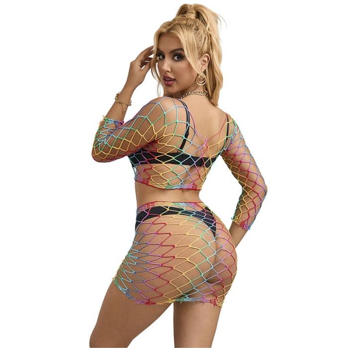 SUBBLIME - 952440 2 PEAS FISHNET BODYSTOCKING MANGA COMPRIDA ARCO-ÃRIS TAMANHO ÃNICO