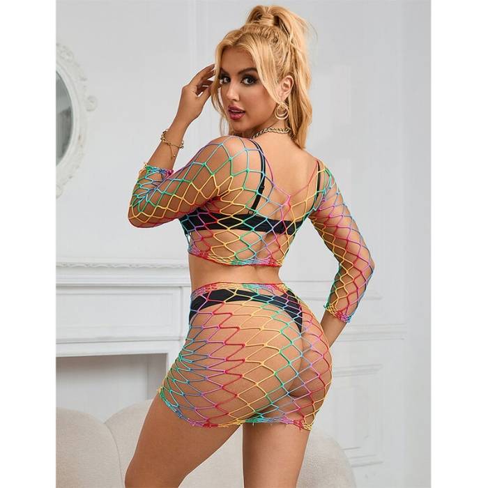 SUBBLIME - 952440 2 PEAS FISHNET BODYSTOCKING MANGA COMPRIDA ARCO-ÃRIS TAMANHO ÃNICO