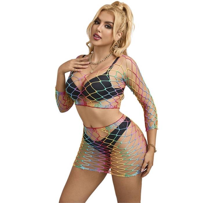 SUBBLIME - 952440 2 PEAS FISHNET BODYSTOCKING MANGA COMPRIDA ARCO-ÃRIS TAMANHO ÃNICO