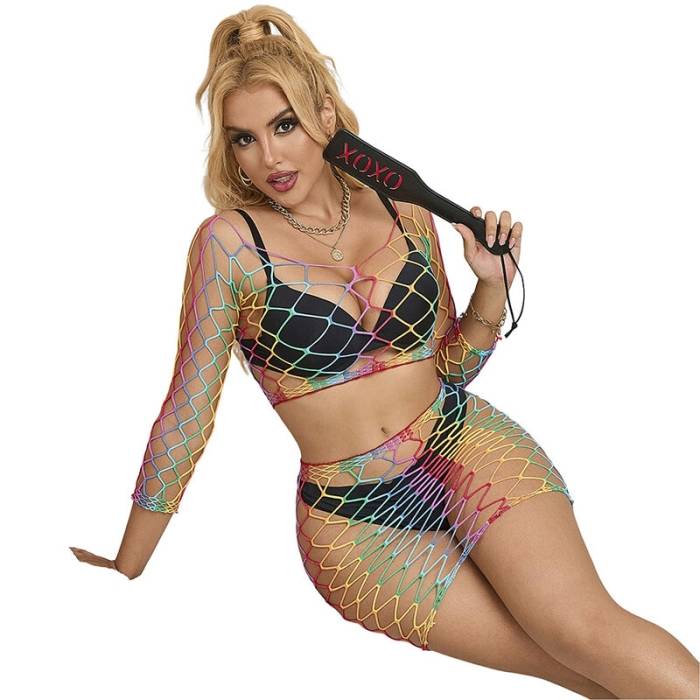 SUBBLIME - 952440 2 PEAS FISHNET BODYSTOCKING MANGA COMPRIDA ARCO-ÃRIS TAMANHO ÃNICO