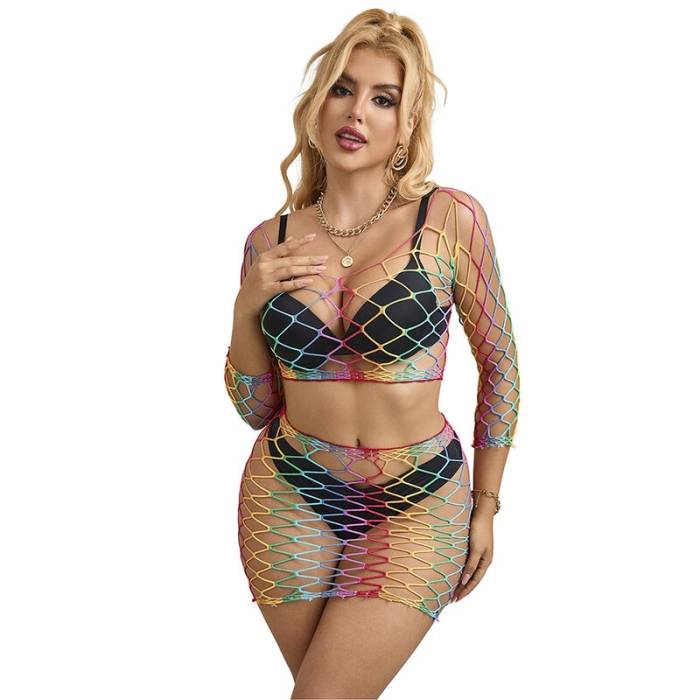SUBBLIME - 952440 2 PEAS FISHNET BODYSTOCKING MANGA COMPRIDA ARCO-ÃRIS TAMANHO ÃNICO