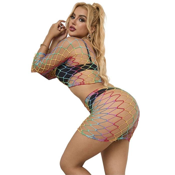 SUBBLIME - 952440 2 PEAS FISHNET BODYSTOCKING MANGA COMPRIDA ARCO-ÃRIS TAMANHO ÃNICO