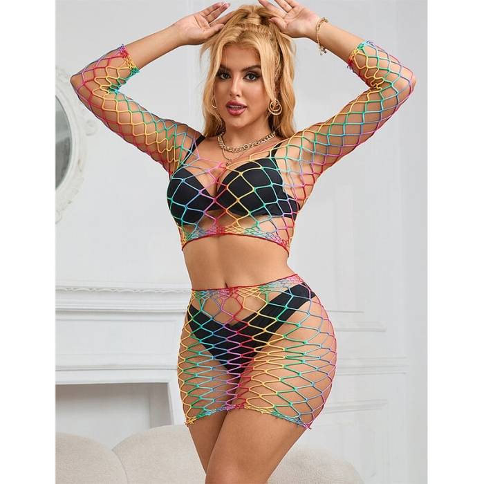 SUBBLIME - 952440 2 PEAS FISHNET BODYSTOCKING MANGA COMPRIDA ARCO-ÃRIS TAMANHO ÃNICO