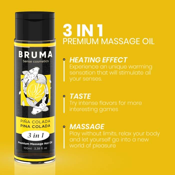 BRUMA - ÃLEO DE MASSAGEM PREMIUM EFEITO CALOR SABOR PINA COLADA 3 EM 1 - 100 ML