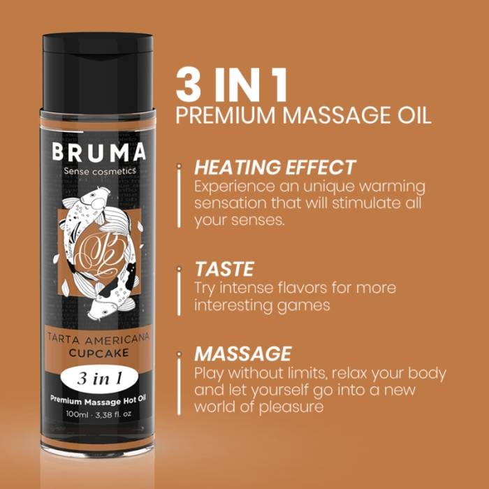 BRUMA - ÃLEO DE MASSAGEM PREMIUM EFEITO CALOR SABOR CUPCAKE 3 EM 1 - 100 ML