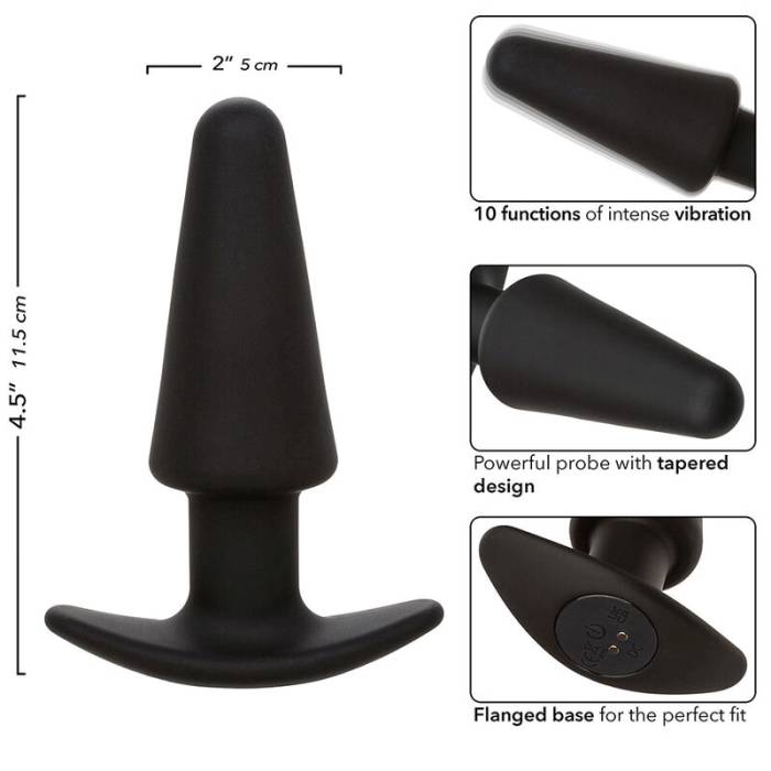 CALEXOTICS - ROCK BOTTOM PLUG ANAL CÃNICO 10 VIBRAÃÃES SILICONE PRETO