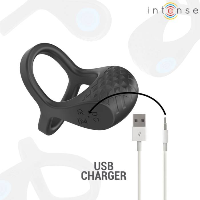 INTENSE - ALEX VIBRADOR ANEL DUPLO PENIS 10 VIBRAÃÃES PRETO