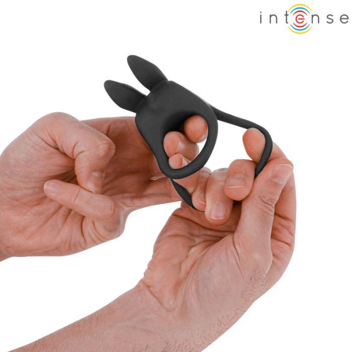 INTENSE - SAM VIBRADOR ANEL DUPLO PENIS 10 VIBRAÃÃES PRETO