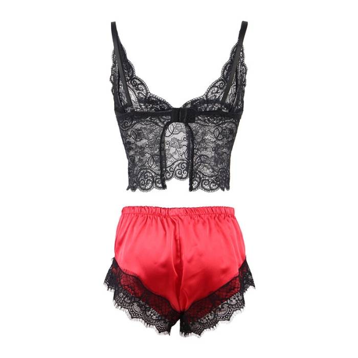 SUBBLIME - 953959 CAMISOLA DE SEDA CASUAL + CALÃA DE RENDA PRETA/VERMELHA S/M