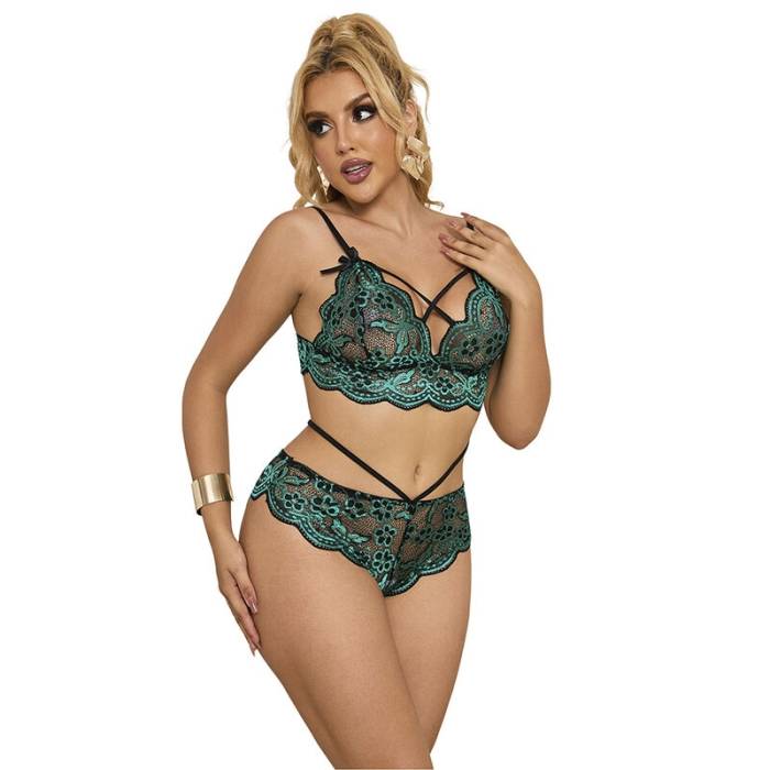 SUBBLIME - 954093 SUTIÃ + CALCINHA RENDA VERDE L/XL