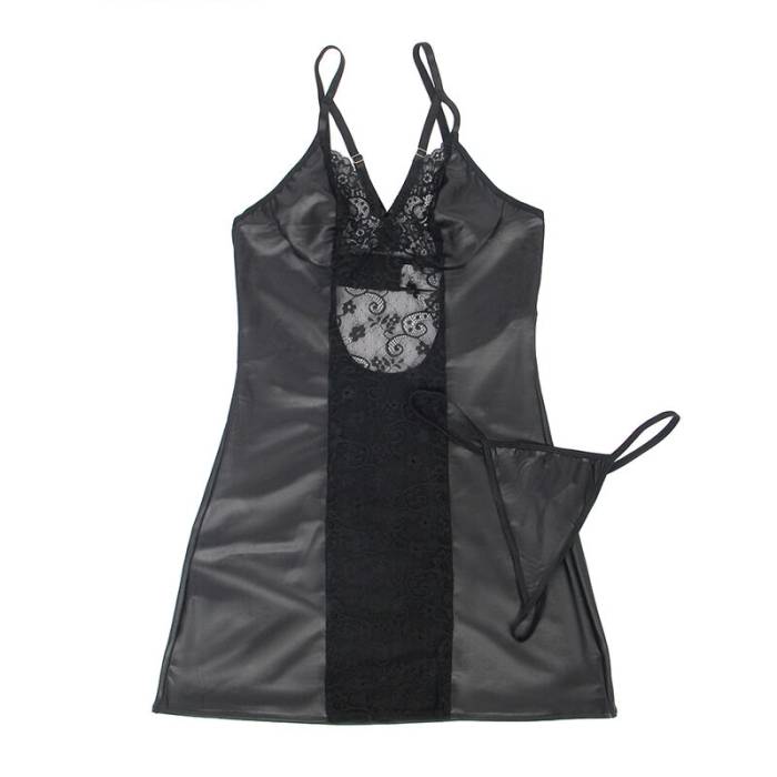 SUBBLIME - 954161 BODY + TANGA COURO PRETO S/M