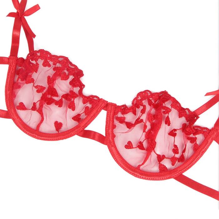 SUBBLIME - 954321 SUTIÃ COM ESTAMPA DE CORAÃÃO + TANGA + CINTO-LIGA VERMELHO S/M