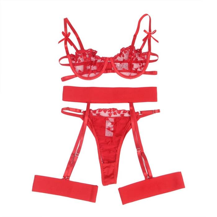 SUBBLIME - 954338 SUTIÃ COM ESTAMPA DE CORAÃÃO + TANGA + CINTO-LIGA VERMELHO L/XL