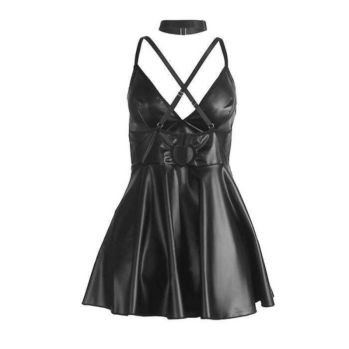 SUBBLIME - 955373 VESTIDO COM ALÃAS DE COURO PRETO S/M