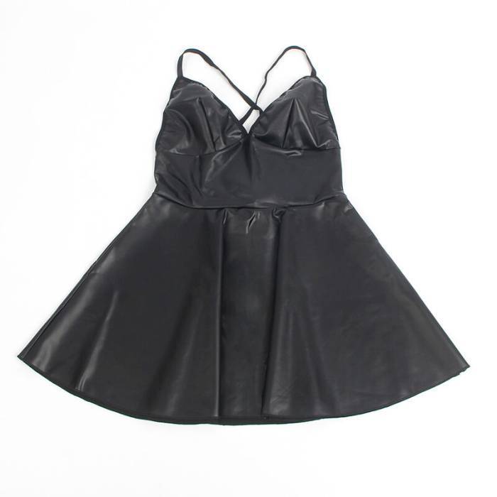 SUBBLIME - 955373 VESTIDO COM ALÃAS DE COURO PRETO S/M