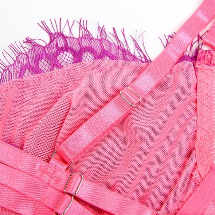 SUBBLIME - 955359 CONJUNTO DE SUTIÃ COM RENDA E LIGAS ROSA E ROXO S/M