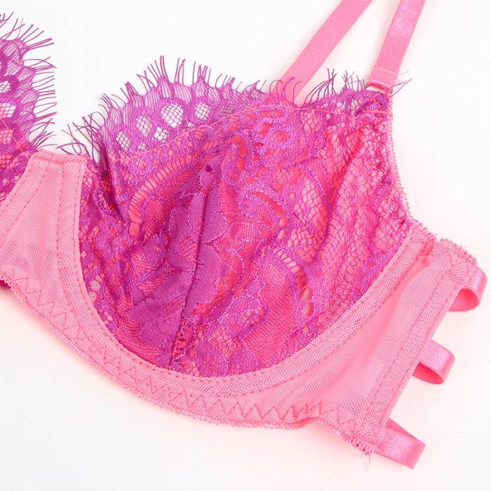 SUBBLIME - 955359 CONJUNTO DE SUTIÃ COM RENDA E LIGAS ROSA E ROXO S/M
