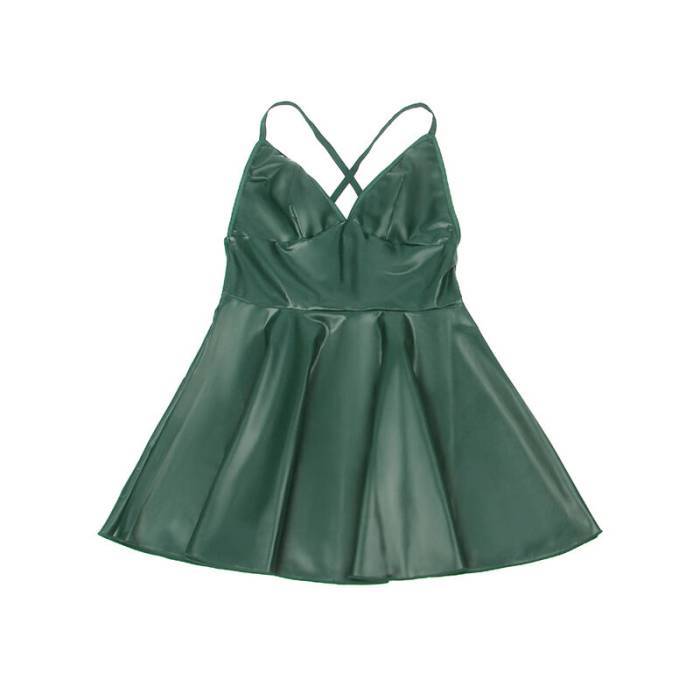 SUBBLIME - 955434 VESTIDO COM ALÃAS DE COURO VERDE S/M