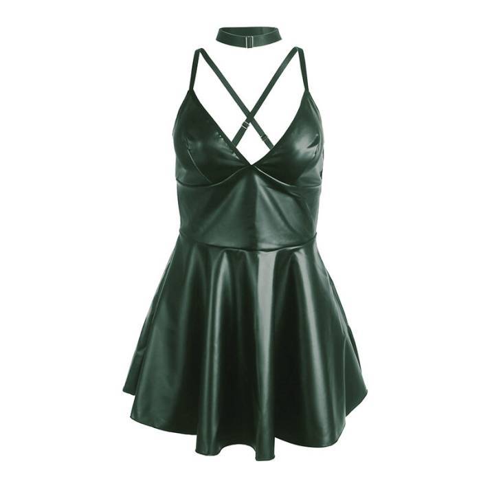 SUBBLIME - 955441 VESTIDO COM ALÃAS DE COURO VERDE L/XL
