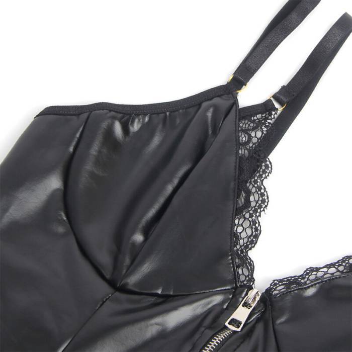 SUBBLIME - 955465 BODY DE COURO PRETO COM ZÃPER L/XL