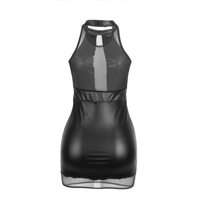 SUBBLIME - 955489 VESTIDO DECOTE HALTER COM TRANSPARÃNCIAS PRETO L/XL
