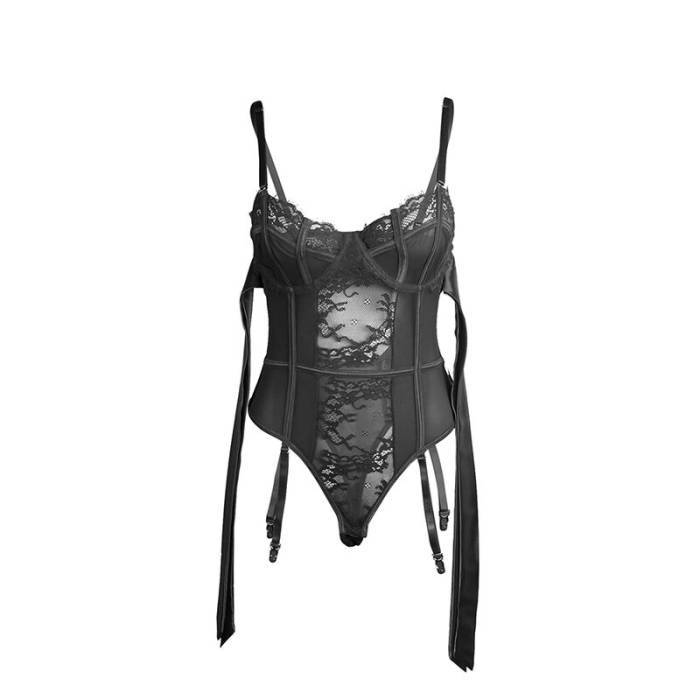 SUBBLIME - 955496 BODY DE RENDA COM LAÃOS E LIGAS PRETO S/M