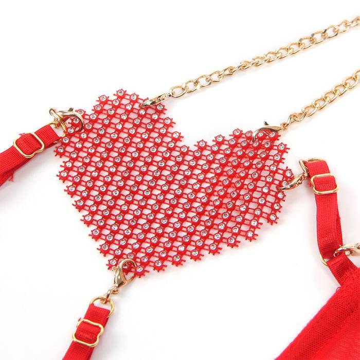 SUBBLIME - 955519 CONJUNTO DE SUTIÃ COM CORRENTES E MALHA CORAÃÃO VERMELHO S/M