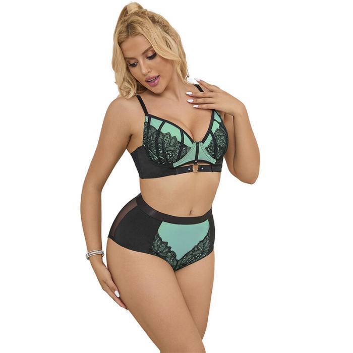 SUBBLIME - 955564 CONJUNTO DE SUTIÃ DE COURO VERDE COM ZÃPER DE MALHA L/XL