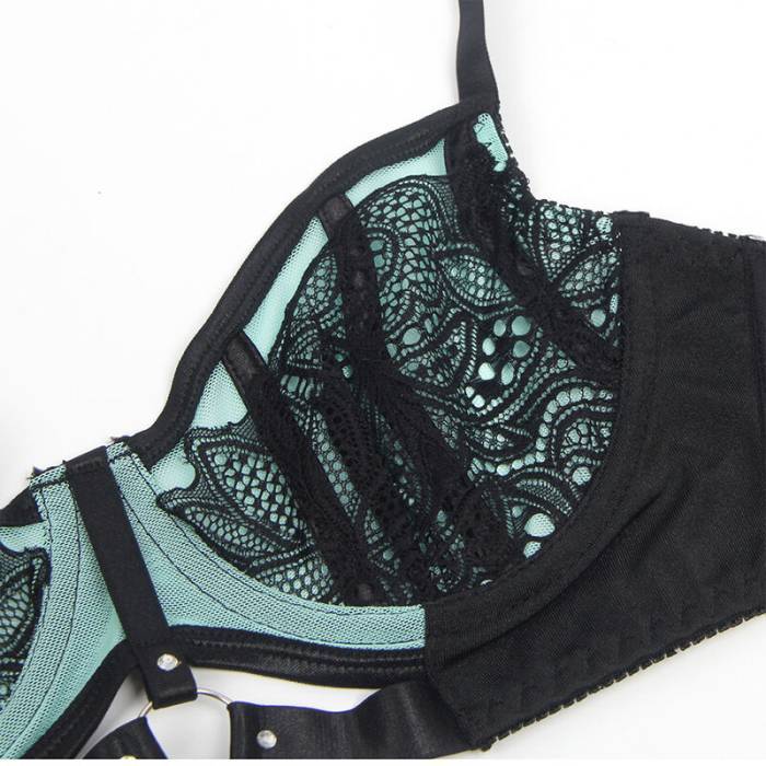 SUBBLIME - 955564 CONJUNTO DE SUTIÃ DE COURO VERDE COM ZÃPER DE MALHA L/XL