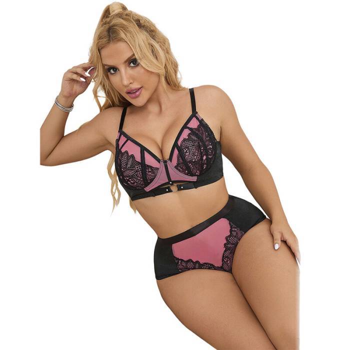 SUBBLIME - 955588 CONJUNTO DE SUTIÃ DE COURO VERDE COM ZÃPER DE MALHA ROSA L/XL