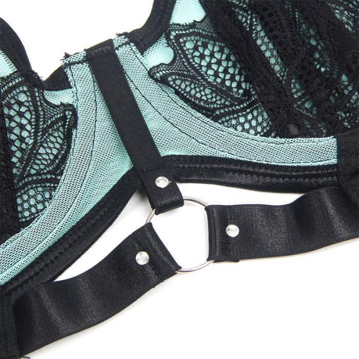 SUBBLIME - 955557 CONJUNTO DE SUTIÃ DE COURO VERDE COM ZÃPER DE MALHA S/M