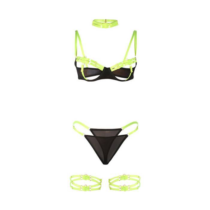 SUBBLIME - 955281 CONJUNTO DE SUTIÃ COM COLAR E DETALHES NAS PERNAS VERDE FLUORESCENTE L/XL