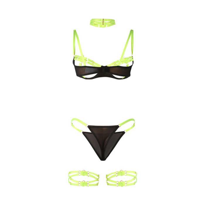 SUBBLIME - 955281 CONJUNTO DE SUTIÃ COM COLAR E DETALHES NAS PERNAS VERDE FLUORESCENTE L/XL
