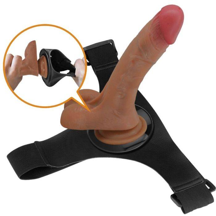 PRETTY LOVE - CALCINHA UNIVERSAL COM DILDO VIBRATÃRIO E SQUIRTING 15,5 CM MULATO