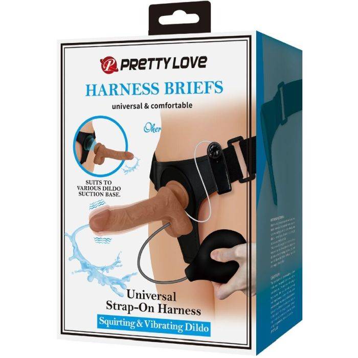 PRETTY LOVE - CALCINHA UNIVERSAL COM DILDO VIBRATÃRIO E SQUIRTING 15,5 CM MULATO