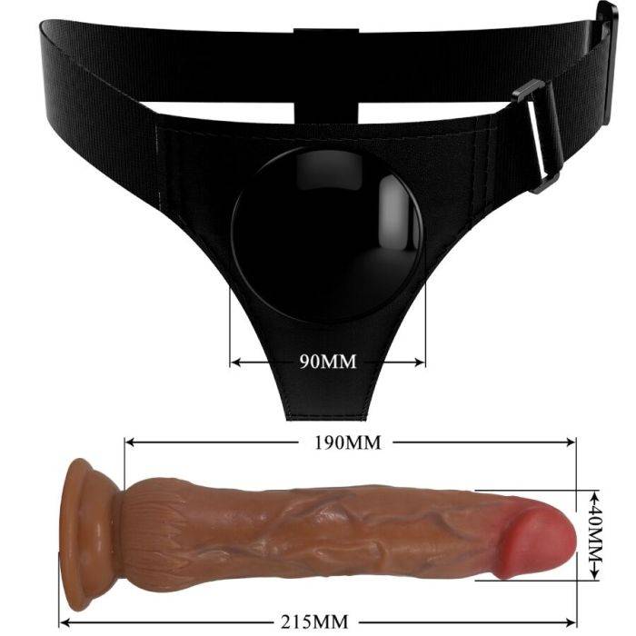 PRETTY LOVE - KYTON UNIVERSAL HARNESS BRIEFS COM DILDO SQUIRTING 19 CM MULATO