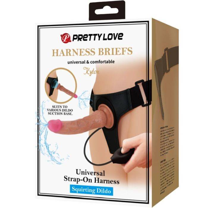 PRETTY LOVE - KYTON UNIVERSAL HARNESS BRIEFS COM DILDO SQUIRTING 19 CM MULATO