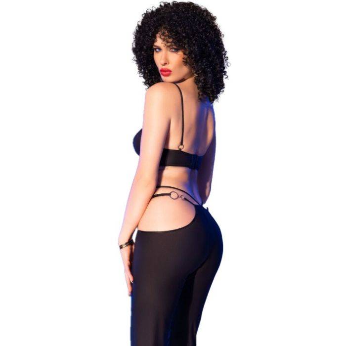 CHILIROSE - CR 4851 CONJUNTO DE TOP E LEGGING PRETO COM ACESSÃRIOS DOURADOS L