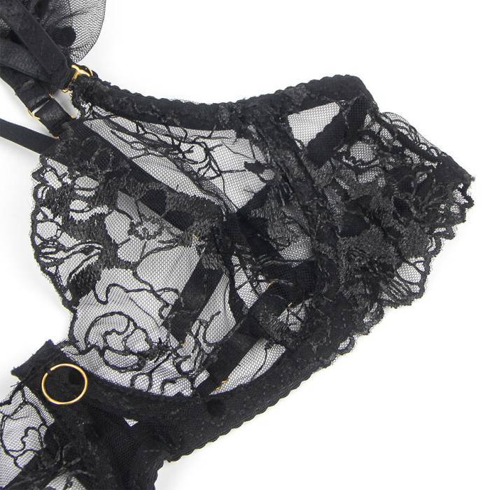 SUBBLIME - 957483 CONJUNTO DE SUTIÃ E LIGA DE RENDA PRETO S/M