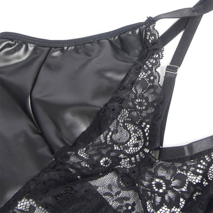 SUBBLIME - 957537 VESTIDO DE COURO COM RENDA FLORAL PRETO L/XL