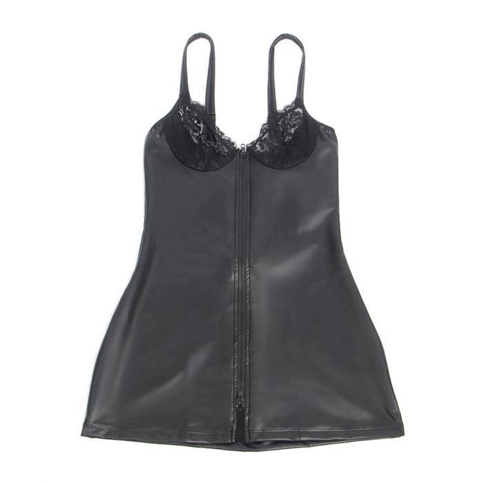 SUBBLIME - 957568 VESTIDO DE COURO COM ZÃPER PRETO S/M