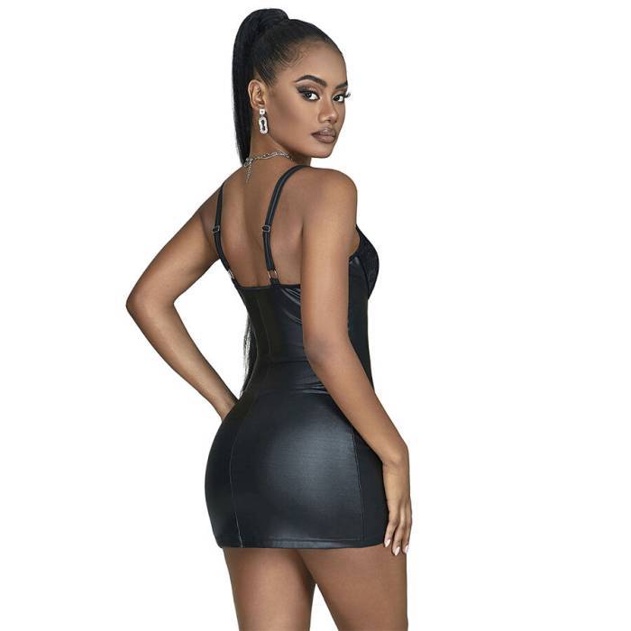 SUBBLIME - 957575 VESTIDO DE COURO COM ZÃPER PRETO L/XL